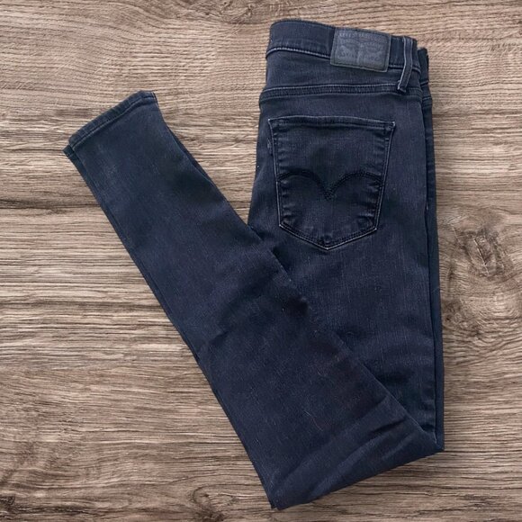 Levis 720 High Rise Super Skinny Jeans Size 30 Black Denim Womens Stretch - Picture 1 of 8